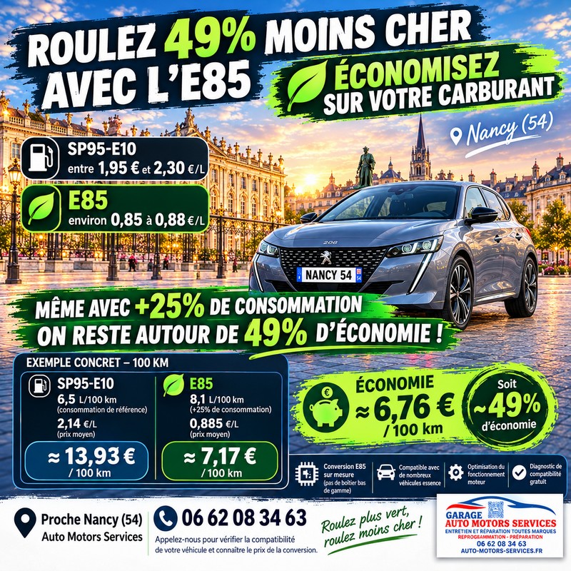 Reprog Conversion ethanol e85 Garage Auto Motors Services - Nancy